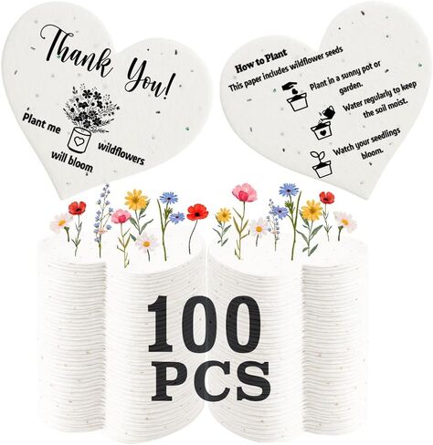 قلوب ورقية قابلة للزراعة 100 قطعة | ورق بذور مصنوع يدويًا ومزود ببذور الزهرة البرية | هدايا الحفلات لاستحمام الطفل | هدايا الزفاف للضيوف | بطاقات شكر للشركات الصغيرة in Kuwait