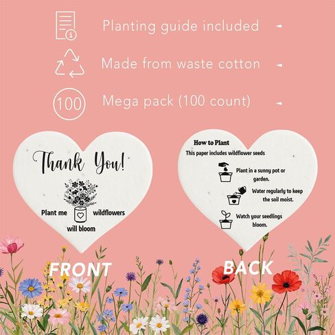 قلوب ورقية قابلة للزراعة 100 قطعة | ورق بذور مصنوع يدويًا ومزود ببذور الزهرة البرية | هدايا الحفلات لاستحمام الطفل | هدايا الزفاف للضيوف | بطاقات شكر للشركات الصغيرة in Kuwait