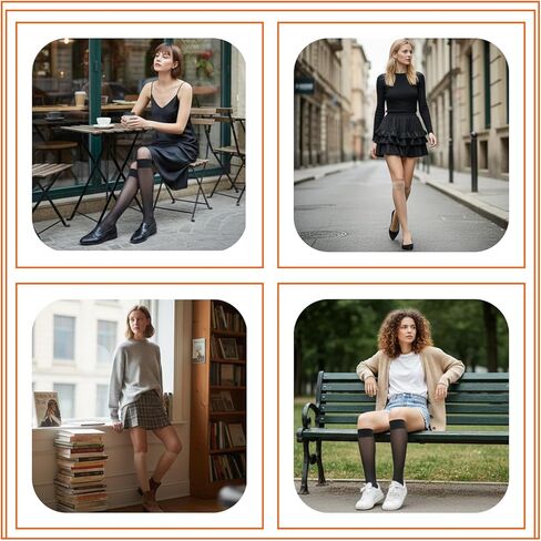 3Pairs Knee High Nylons for Women, Nylon Stockings, Anti-Slip Sheer Knee High Stockings with Reinforced Soles Wide Calf(Black, Nude) in Kuwait