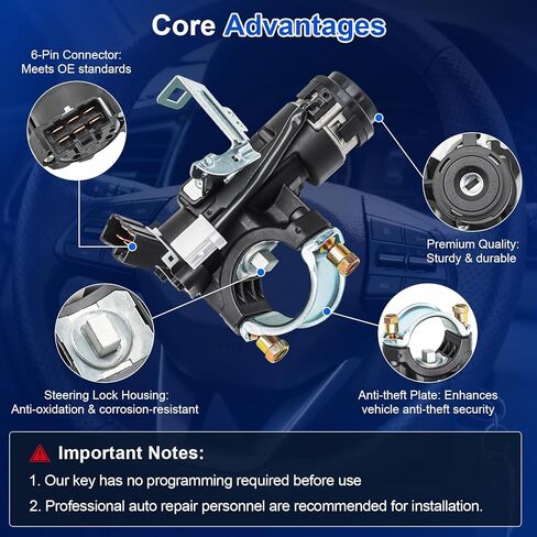 مجموعة مفتاح الإشعال 81910-1R110 مع أسطوانة قفل الباب ومفتاحين مناسبين لسيارة Hyundai Accent 2012-2017، Dodge Attitude 2012-2014، أسطوانة قفل الإشعال مع مفتاح استبدال 81900-1RJ00 in Saudi Arabia