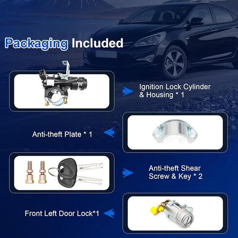 مجموعة مفتاح الإشعال 81910-1R110 مع أسطوانة قفل الباب ومفتاحين مناسبين لسيارة Hyundai Accent 2012-2017، Dodge Attitude 2012-2014، أسطوانة قفل الإشعال مع مفتاح استبدال 81900-1RJ00 in Saudi Arabia