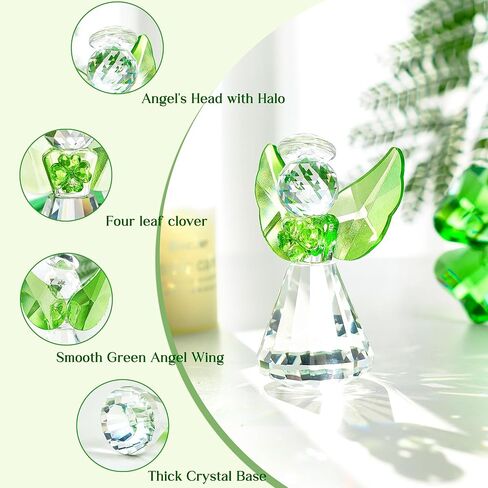 H&D HYALINE & DORA Crystal Guardian Angel تماثيل مصنوعة يدويًا من الزجاج تماثيل الملاك هدايا للنساء الربيع القديس باتريك يوم الملاك زخرفة الديكور تحصيل (شفاف، أخضر) in Saudi Arabia