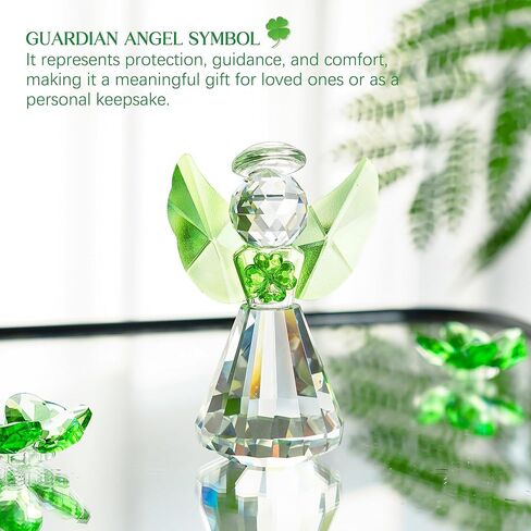 H&D HYALINE & DORA Crystal Guardian Angel تماثيل مصنوعة يدويًا من الزجاج تماثيل الملاك هدايا للنساء الربيع القديس باتريك يوم الملاك زخرفة الديكور تحصيل (شفاف، أخضر) in Saudi Arabia