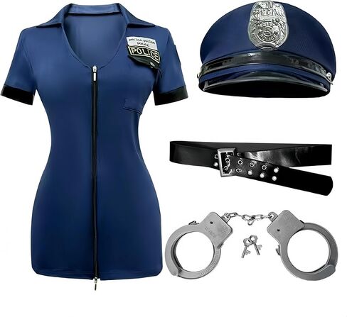 زي شرطة مثير للنساء زي الشرطة، زي شرطي الهالوين للنساء للبالغين لحفلات الهالوين التنكرية وحفلات الأنمي بيبي دول الهالوين، مجموعة حزام باللون الأزرق (XL) in Kuwait