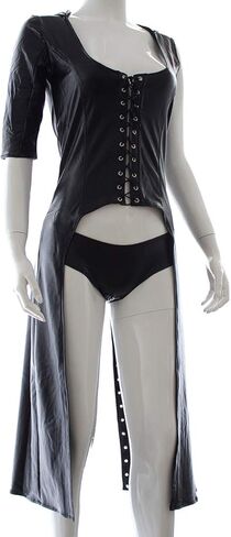 Women's Witch Black Mask Cosplay Faux Leather Sexy PU Cape Cloak Lingerie Costume Set One Size Adjustable Black in Kuwait