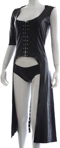 Women's Witch Black Mask Cosplay Faux Leather Sexy PU Cape Cloak Lingerie Costume Set One Size Adjustable Black in Kuwait