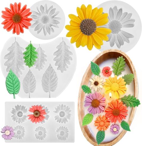 4 PCS Tulip Candle Molds with Leaf Mold, 3D Flower Silicone Molds for Candles Wax Soap Clay Plaster Epoxy Resin Home Decorations in Saudi Arabia
