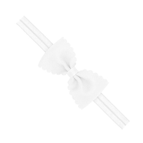 Wee Ones Baby Girls' Grosgrain Scalloped Edge Hair Bowtie on a Elastic Band, Handmade, 0-6 Months, White in Saudi Arabia