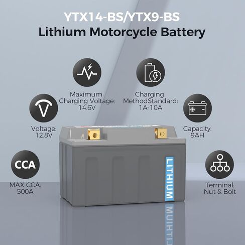 VISION بطارية ليثيوم للدراجات النارية YTX14-BS/YTX9-BS، 500CCA 12.8V 9AH، بطارية LiFePO4 Powersports، متوافقة مع دراجة نارية ATV UTV Jet Ski Snowmobile لركوب العشب جزازة العشب in Saudi Arabia