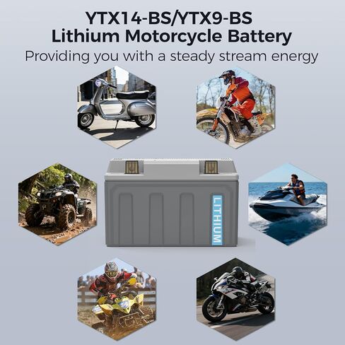 VISION بطارية ليثيوم للدراجات النارية YTX14-BS/YTX9-BS، 500CCA 12.8V 9AH، بطارية LiFePO4 Powersports، متوافقة مع دراجة نارية ATV UTV Jet Ski Snowmobile لركوب العشب جزازة العشب in Saudi Arabia