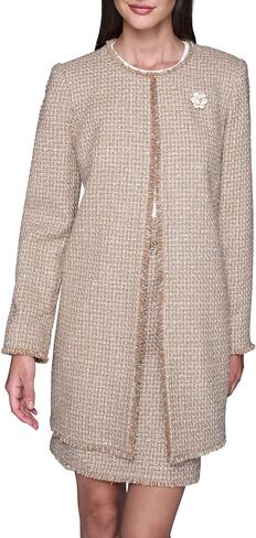 KARL LAGERFELD Women's Tonal Tweed Fringe Trims Single Button Duster Jacket in Saudi Arabia