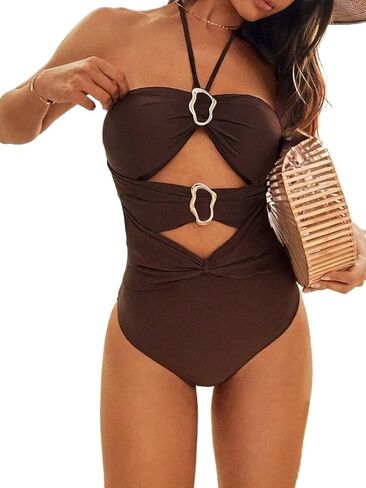 Sexy Women's Halter Neck Backless Monokini Swimsuit - Elegant Cutout Full Cup Bikini for Summer Beach Vacation in Saudi Arabia