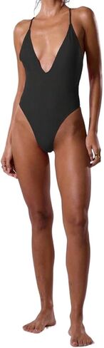 Womens Backless High Cut Sexy Monokini Swimsuit - Deep V-Neck One-Piece Bathing Suit for Beach & Vacation Swimwear in Saudi Arabia