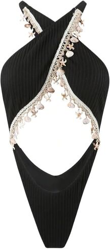 Womens Backless Colorblock Sexy Monokini Swimsuit - Elegant One-Piece Bathing Suit for Summer Beach Vacations in Saudi Arabia