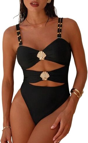 Women's Spaghetti Strap High Cut Colorblock Monokini Swimsuit - Elegant One Piece Beachwear for Summer Vacation in Saudi Arabia