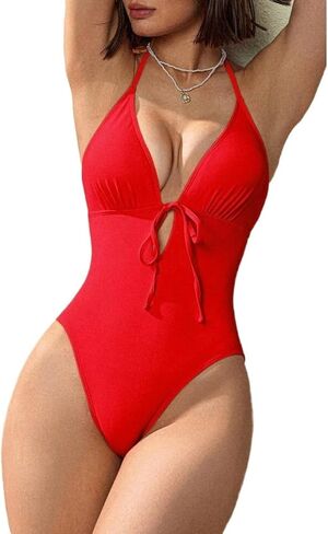 Sexy Women's Halter Neck Backless Full Cup High Cut Monokini Swimsuit - for Beach Holidays and Summer Vacations in Saudi Arabia