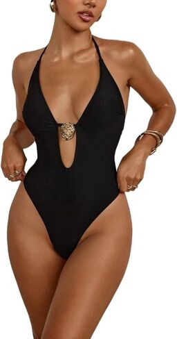 Women's Sexy Backless Halter Neck One-Piece Swimsuit - High Cut Monokini for Beach Vacation in Saudi Arabia