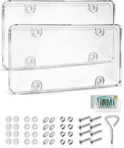 RED WOLF License Plate Protector 2 Pack, Clear License Plate Frame Unbreakable Plate Shields, Universal for SUV Sedan Truck Trailer Transparent Car Tag Protector w/Mounting Screw Caps in Saudi Arabia