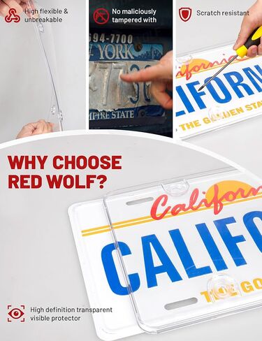 RED WOLF License Plate Protector 2 Pack, Clear License Plate Frame Unbreakable Plate Shields, Universal for SUV Sedan Truck Trailer Transparent Car Tag Protector w/Mounting Screw Caps in Saudi Arabia
