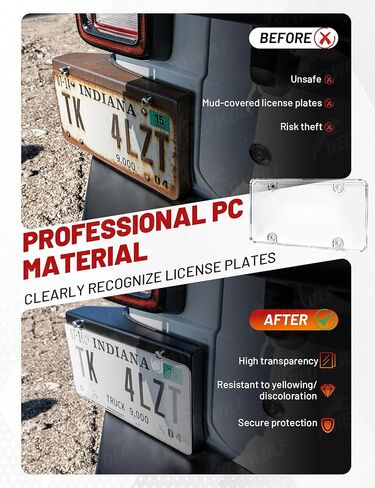 RED WOLF License Plate Protector 2 Pack, Clear License Plate Frame Unbreakable Plate Shields, Universal for SUV Sedan Truck Trailer Transparent Car Tag Protector w/Mounting Screw Caps in Saudi Arabia