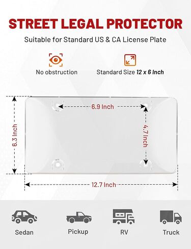 RED WOLF License Plate Protector 2 Pack, Clear License Plate Frame Unbreakable Plate Shields, Universal for SUV Sedan Truck Trailer Transparent Car Tag Protector w/Mounting Screw Caps in Saudi Arabia