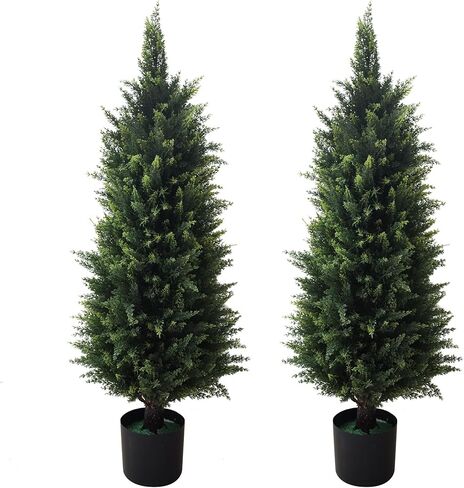39 inchBoxwood Artificial Cedar Spiral Topiary Trees – Decorative Fake Greenery in Planter Pots for Front Porch, Outdoor Walkway, Entryway Decorating, Set of 2 in Saudi Arabia