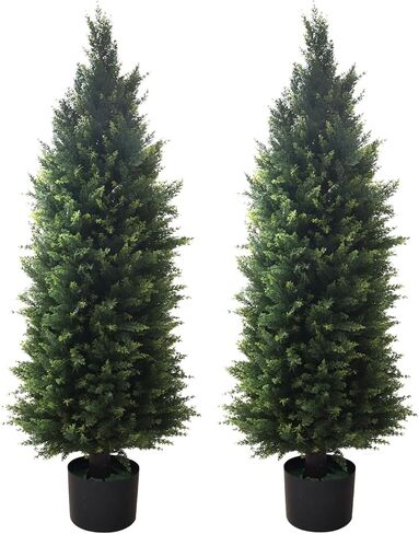 39 inchBoxwood Artificial Cedar Spiral Topiary Trees – Decorative Fake Greenery in Planter Pots for Front Porch, Outdoor Walkway, Entryway Decorating, Set of 2 in Saudi Arabia