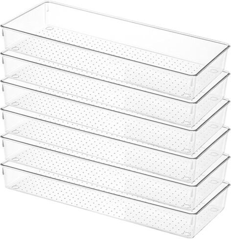6 Pack Clear Drawer Organizer Trays Plastic Drawer Organizers Set 15 x 6 x 2 Inch Desk Drawer Divider Storage Bins Stackable Drawer Organizer Trays for Dresser Makeup Kitchen Office in Kuwait
