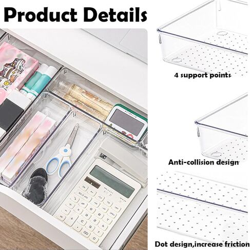 6 Pack Clear Drawer Organizer Trays Plastic Drawer Organizers Set 15 x 6 x 2 Inch Desk Drawer Divider Storage Bins Stackable Drawer Organizer Trays for Dresser Makeup Kitchen Office in Kuwait