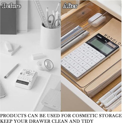 6 Pack Clear Drawer Organizer Trays Plastic Drawer Organizers Set 15 x 6 x 2 Inch Desk Drawer Divider Storage Bins Stackable Drawer Organizer Trays for Dresser Makeup Kitchen Office in Kuwait