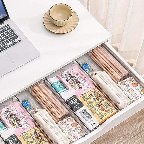 6 Pack Clear Drawer Organizer Trays Plastic Drawer Organizers Set 15 x 6 x 2 Inch Desk Drawer Divider Storage Bins Stackable Drawer Organizer Trays for Dresser Makeup Kitchen Office in Kuwait