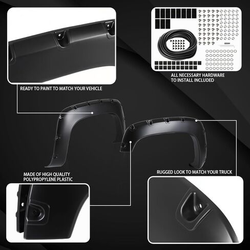 Autozensation Compatible with 1988-1998 Chevy GMC C/K 1500, 4PC Front + Rear Black Pocket Rivet Style Fender Flares Wheel Cover in Saudi Arabia