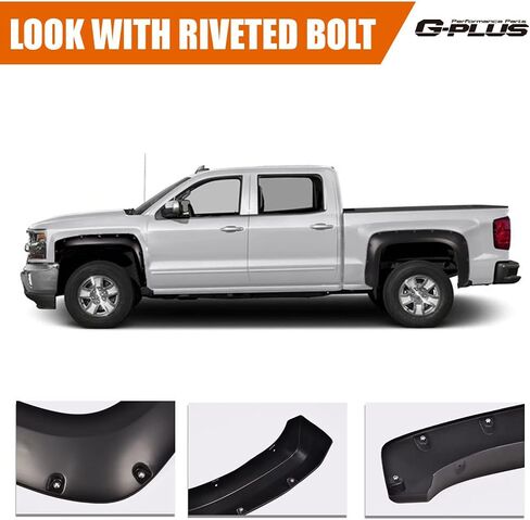 G-PLUS Fender Flares يناسب 07-13 Chevy Silverado 1500 2500HD/3500HD (سرير Fleetside 78 بوصة/98 بوصة/غير متوافق مع GMC Sierra) غطاء عجلة على شكل برشام إطار بيك اب واقي قابل للطلاء 4 قطع in Saudi Arabia