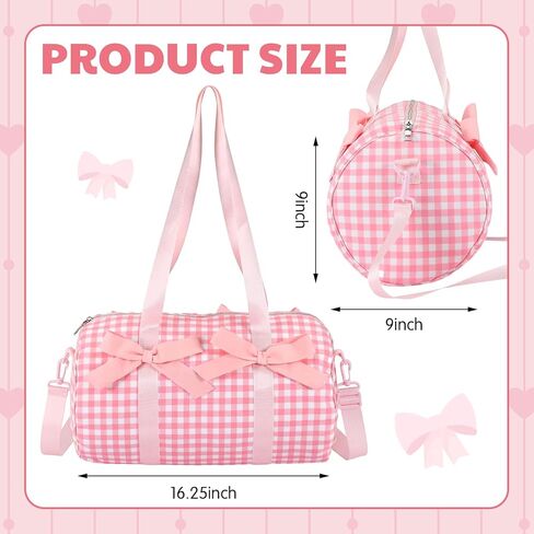 Pink Bows Duffle Bag for Girls Women Gym Sports Ballet Dance Bags Cute Pink Gingham Workout Travel Bag with EVA Lining Adjustable Strap Lightweight for Workout Travel Weekend Trip Sleepover in Saudi Arabia
