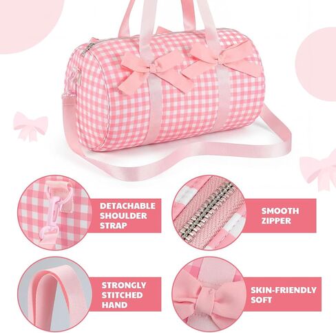 Pink Bows Duffle Bag for Girls Women Gym Sports Ballet Dance Bags Cute Pink Gingham Workout Travel Bag with EVA Lining Adjustable Strap Lightweight for Workout Travel Weekend Trip Sleepover in Saudi Arabia
