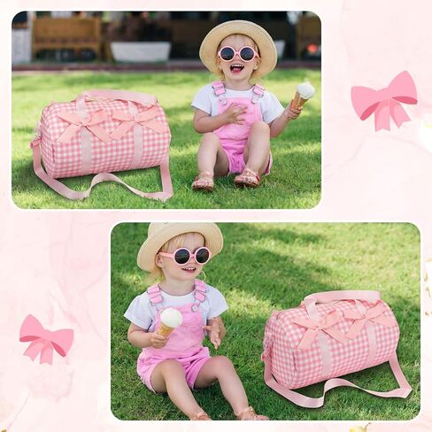Pink Bows Duffle Bag for Girls Women Gym Sports Ballet Dance Bags Cute Pink Gingham Workout Travel Bag with EVA Lining Adjustable Strap Lightweight for Workout Travel Weekend Trip Sleepover in Saudi Arabia