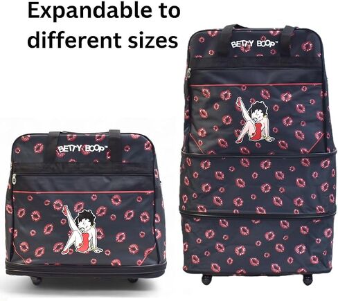 Betty Boop Rolling Duffel Bag with Wheels, Extra Large Collapsible Travel Tote, Expandable to 36-Inch, Foldable Storage Bag with Zippered Pockets, Kiss Print Design in Kuwait