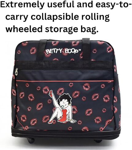 Betty Boop Rolling Duffel Bag with Wheels, Extra Large Collapsible Travel Tote, Expandable to 36-Inch, Foldable Storage Bag with Zippered Pockets, Kiss Print Design in Kuwait