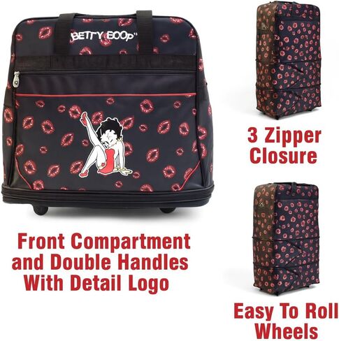 Betty Boop Rolling Duffel Bag with Wheels, Extra Large Collapsible Travel Tote, Expandable to 36-Inch, Foldable Storage Bag with Zippered Pockets, Kiss Print Design in Kuwait
