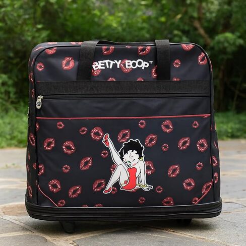 Betty Boop Rolling Duffel Bag with Wheels, Extra Large Collapsible Travel Tote, Expandable to 36-Inch, Foldable Storage Bag with Zippered Pockets, Kiss Print Design in Kuwait