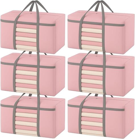CIVJET 6 Pack Extra Large Moving Bags 90L with Clear Window, Heavy Duty Storage Totes with Zippers & Handles, College Packing Bags for Clothes, Boxes, Camping & Moving Supplies, Pink in Saudi Arabia