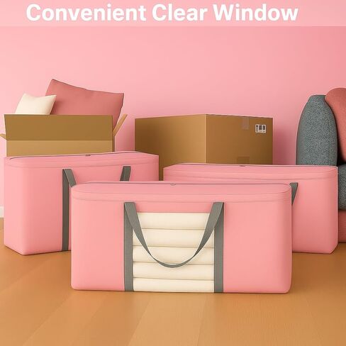 CIVJET 6 Pack Extra Large Moving Bags 90L with Clear Window, Heavy Duty Storage Totes with Zippers & Handles, College Packing Bags for Clothes, Boxes, Camping & Moving Supplies, Pink in Saudi Arabia