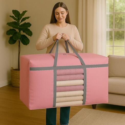 CIVJET 6 Pack Extra Large Moving Bags 90L with Clear Window, Heavy Duty Storage Totes with Zippers & Handles, College Packing Bags for Clothes, Boxes, Camping & Moving Supplies, Pink in Saudi Arabia