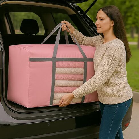 CIVJET 6 Pack Extra Large Moving Bags 90L with Clear Window, Heavy Duty Storage Totes with Zippers & Handles, College Packing Bags for Clothes, Boxes, Camping & Moving Supplies, Pink in Saudi Arabia