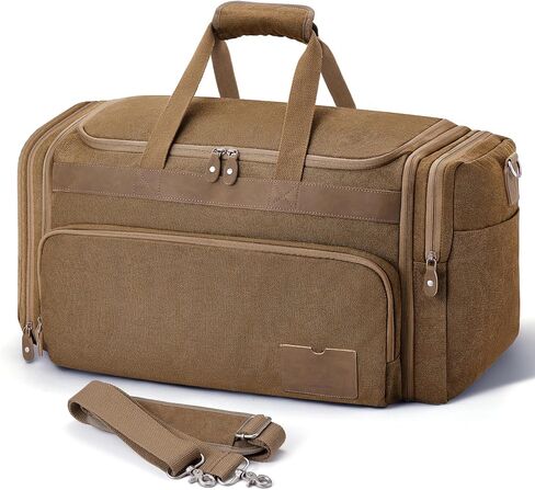 SHOWKOO حقيبة واق من المطر للسفر 60L حقيبة سفر قماشية قابلة للتوسيع حقيبة حمل متينة لعطلات نهاية الأسبوع طوال الليل للرجال (القهوة) in Kuwait