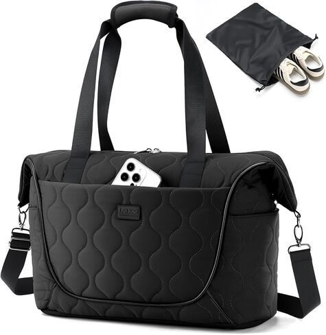 Quilted Puffer Travel Duffle Bag, Black, Large Capacity Weekender Tote, Multi-Compartment Design, Sporty Casual Style (Beige) in Saudi Arabia
