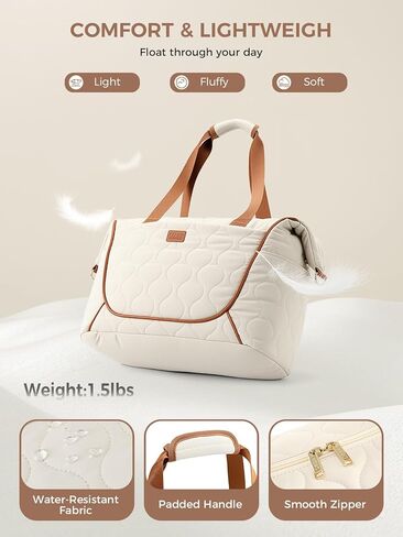Quilted Puffer Travel Duffle Bag, Black, Large Capacity Weekender Tote, Multi-Compartment Design, Sporty Casual Style (Beige) in Saudi Arabia