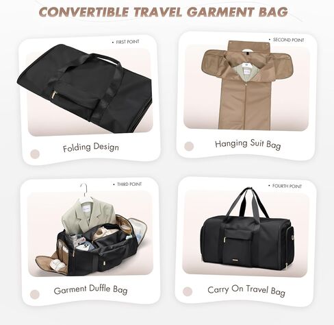 Convertible 2-in-1 Garment Bags for Travel,Women Men Carry On Garment Duffle Bag With Shoe Compartment,Hanging Suit bag,48L,Black in Saudi Arabia