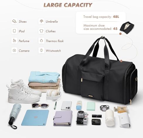 Convertible 2-in-1 Garment Bags for Travel,Women Men Carry On Garment Duffle Bag With Shoe Compartment,Hanging Suit bag,48L,Black in Saudi Arabia