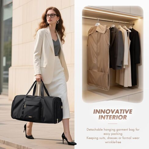 Convertible 2-in-1 Garment Bags for Travel,Women Men Carry On Garment Duffle Bag With Shoe Compartment,Hanging Suit bag,48L,Black in Saudi Arabia